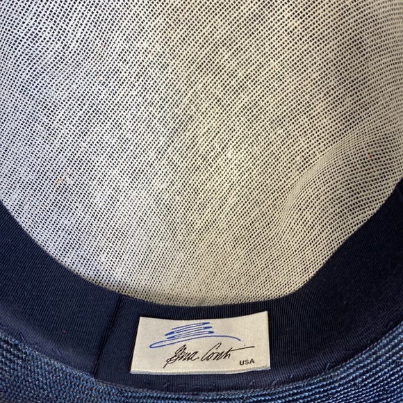 Gina Conti Hat Navy Wide Brim with Ruffle Bow & Pearl Accents - Picture 3 of 4